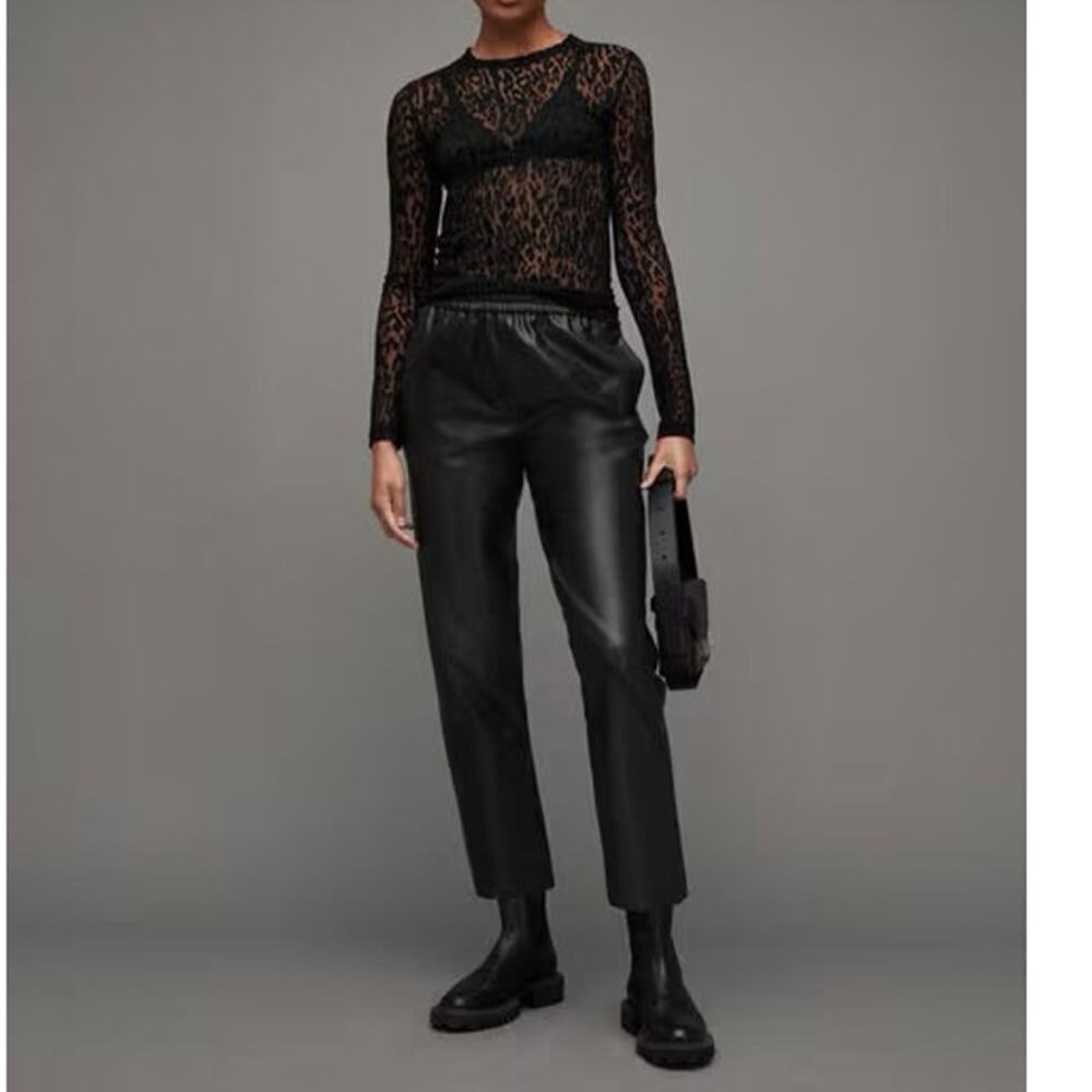 Allsaints Jen Faux Leather Jogger Mid Rise Pants Black Size 8